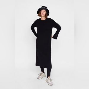 Zara | Black Thick Chunky Knit Midi Sweater Dress